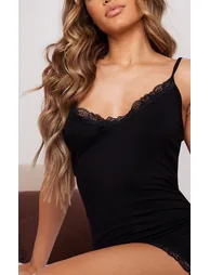 Black Jersey Lace Trim Nightie - 3
