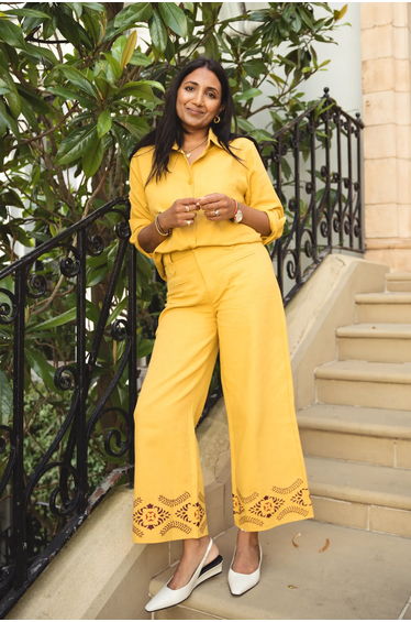 Linen Blend Guna Trousers with Embroidery Detail