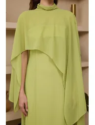 Slip Satin Maxi Dress With Chiffon Cape - 7