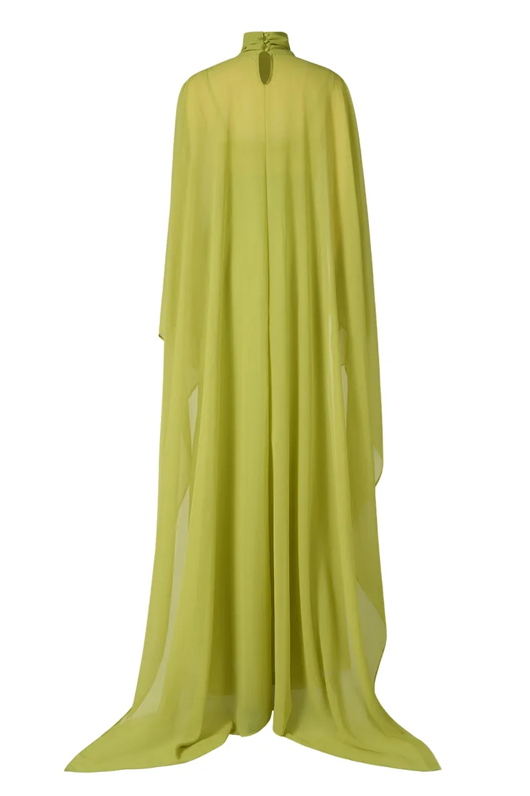 Slip Satin Maxi Dress With Chiffon Cape - 9