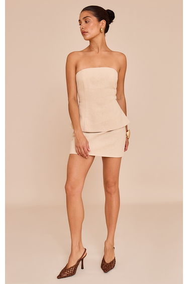 Petite Natural Premium Linen Look Longline Bandeau Top