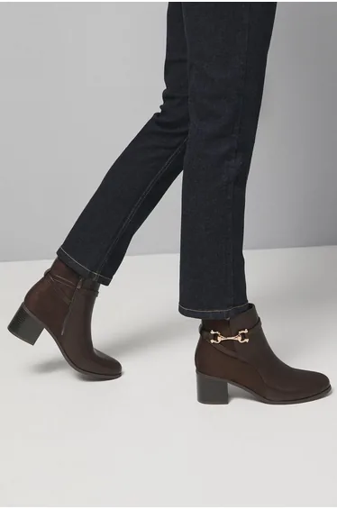 Antonia Faux Leather Snaffle Detail Mid Heel Ankle Boots