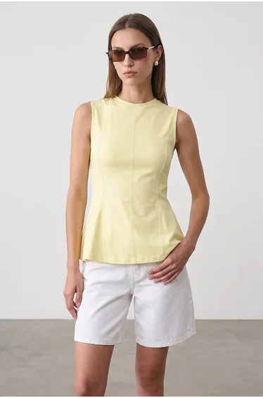 DILVIN Fitted Cotton Poplin Cut-out Shell Top