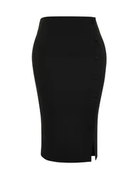 Black Button Detailed Knitted Skirt
