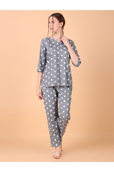 Women Polka Dot Rayon Top and Pyjama Set