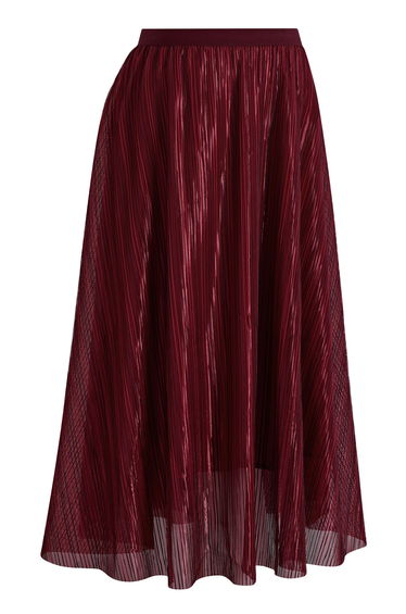 Fine-Stripe Mesh Tulle Midi Skirt in Burgundy for Brunch Dates & Holiday Gatherings