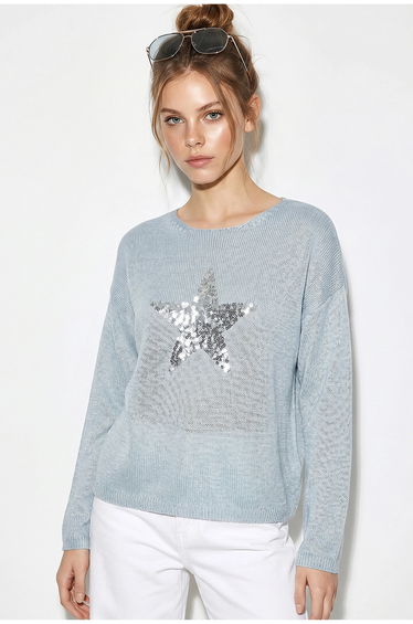 LUCCI Women’s Star Sequin Crew Neck Sweater