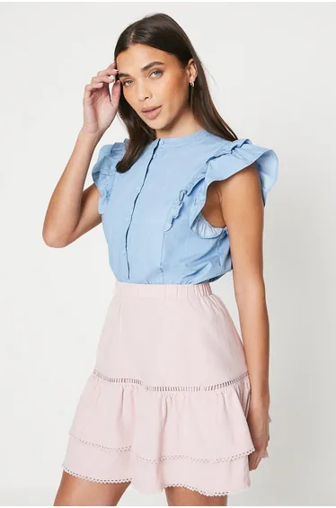 Petite Plain Tiered Mini Skirt