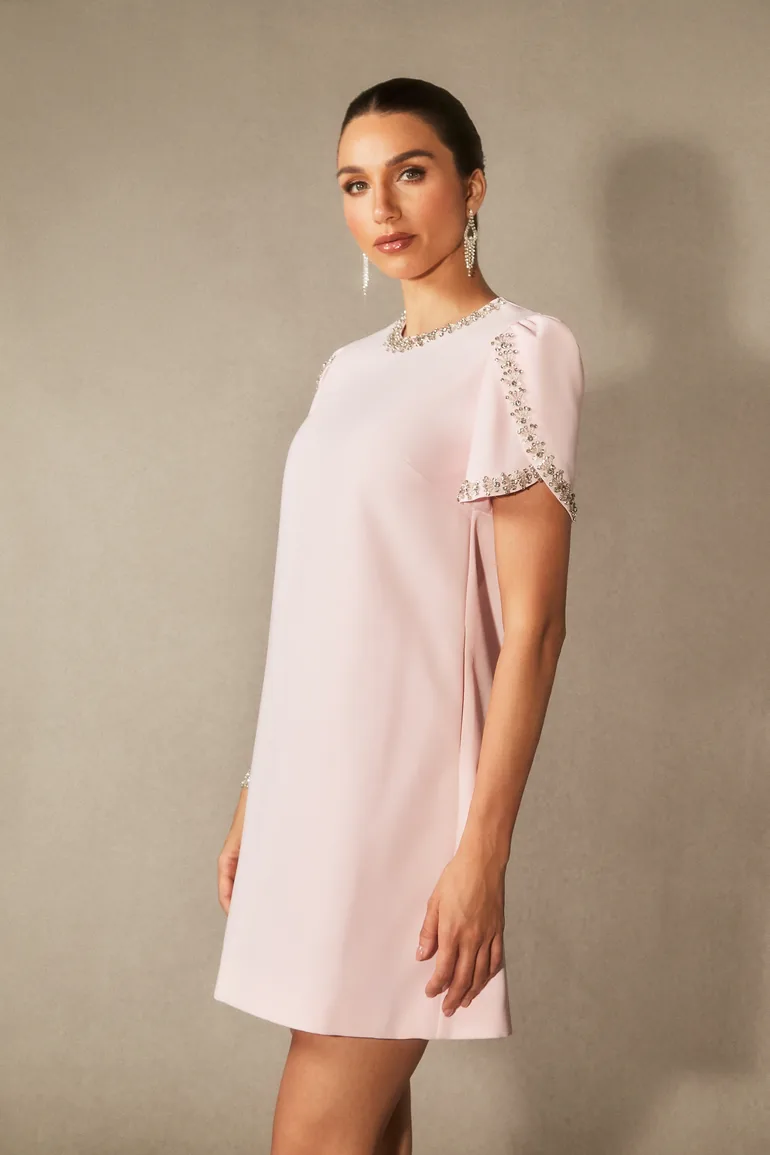 Isabelle Crystal Embellished Short Sleeve Mini Dress - 6