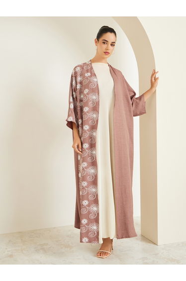 Women Brown Embroidered Batwing Sleeve Abaya