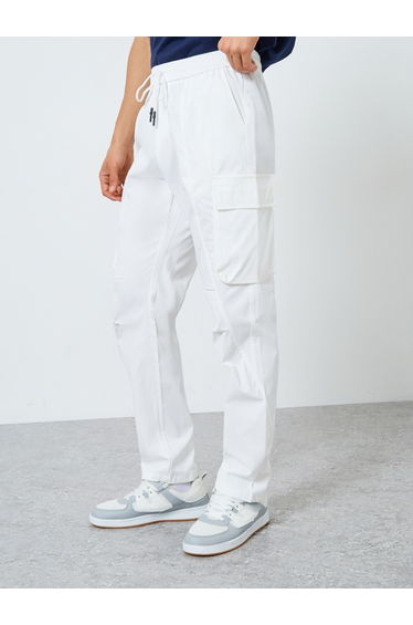 Men White Cargo Pants with Drawstring