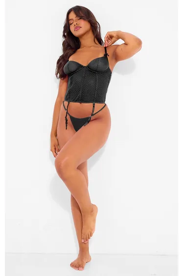 كورسية بشرائح ميش لون أسود 