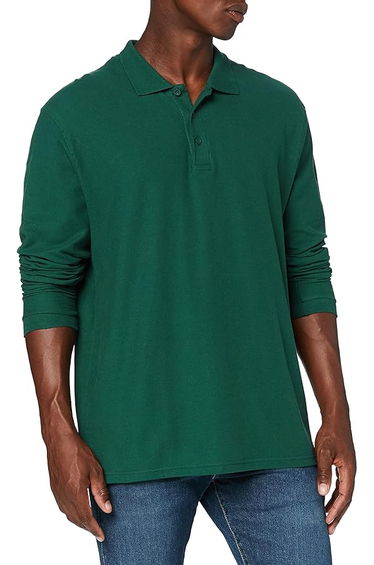 Fruit Of The Loom Mens Premium Long Sleeve Polo Shirt - Forest Green