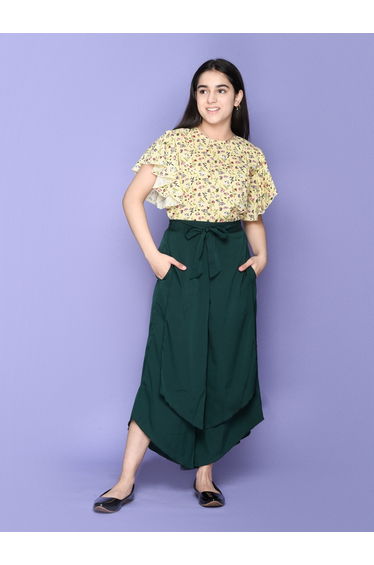 Floral Prints Flutter Sleeve Top and Long Skirt Set