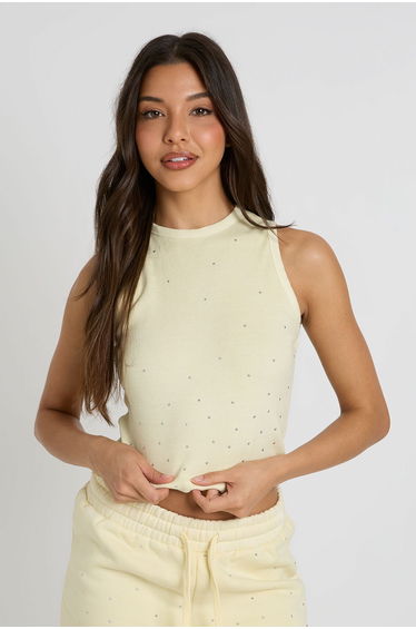 Washed Studded Ribbed Racer Top - lemon