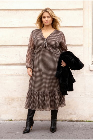 Multicolored Polka Dot Patterned Chiffon Woven Plus Size Dress