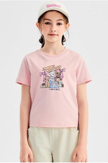 Girls' Graphic Cotton T-Shirt With Crew Neck