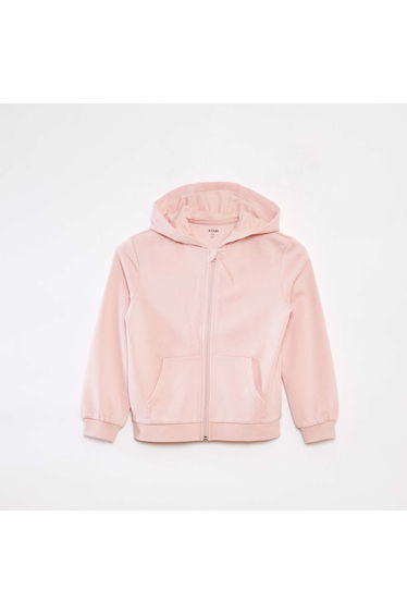 Plain zip-up hooded sweatshirt PINK