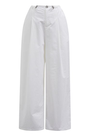 Relaxed Fit Drawstring Waist Wide-Leg Pants in White