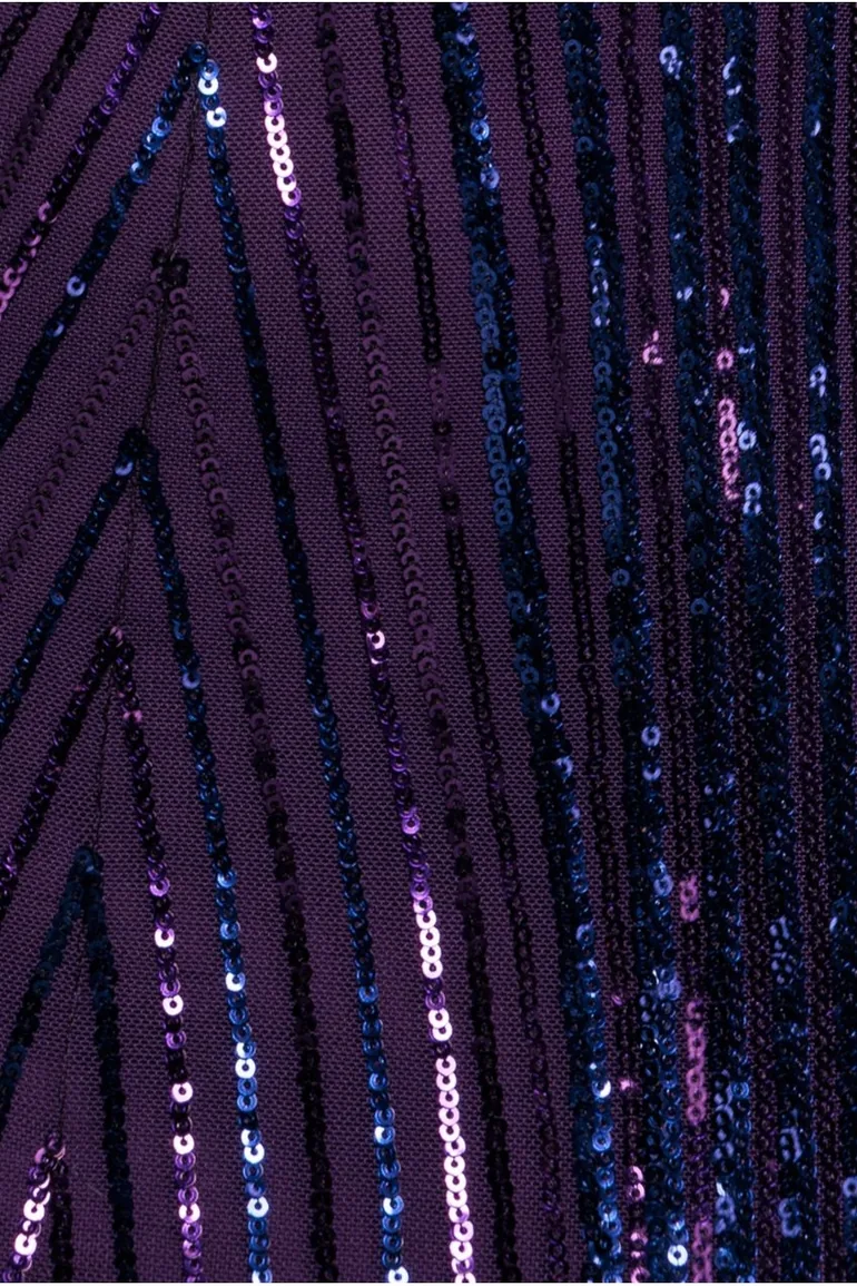 Goddiva Two Toned V Neck Sequin Maxi - Purple - 3