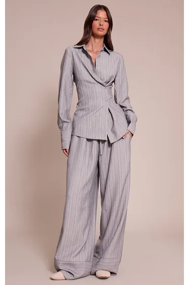 Light Grey Pinstripe Woven Drawstring Trouser
