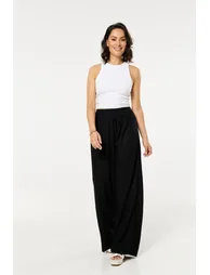 Black Linen Relaxed Fit Trousers - 1