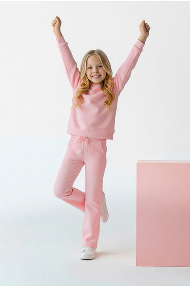 Pink plain knit bottom - top set