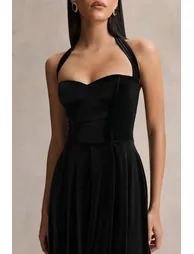 Esmeray | Black Velvet Sweetheart-Neck Dress - 2