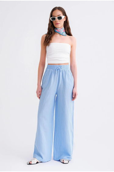 Mixray High Waist Textured Muslin Fabric Pants