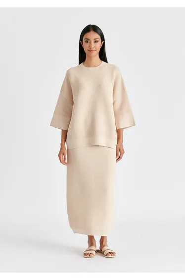 Mock Neck Cropped Sleeve Ribbed Jumper