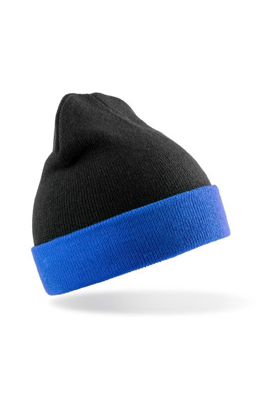 Result Genuine Recycled Black Compass Beanie - Black/Royal Blue