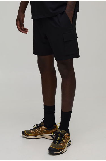 Slim Fit Elasticated Technical Stretch Cargo Shorts - black