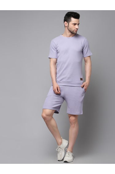 Men Purple Waffle Knit T-Shirt and Shorts Co-Ords
