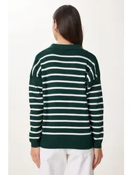 Women's Dark Green Polo Neck Crop Knitwear Sweater - 3