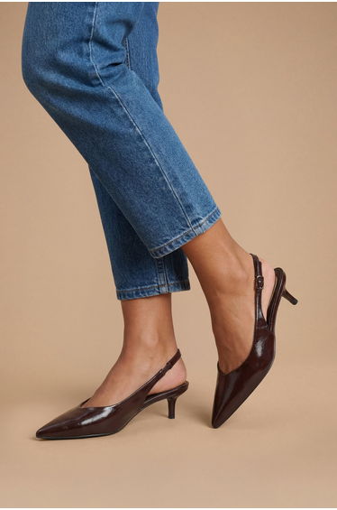 Avarni Faux Leather Slingback Kitten Heel Court Shoes