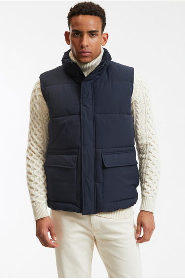 Recycled Short Padded Gilet with High Neck, Mid-Season