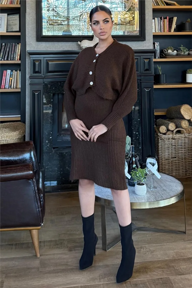 Coffee Brown Knit Two-Piece Set