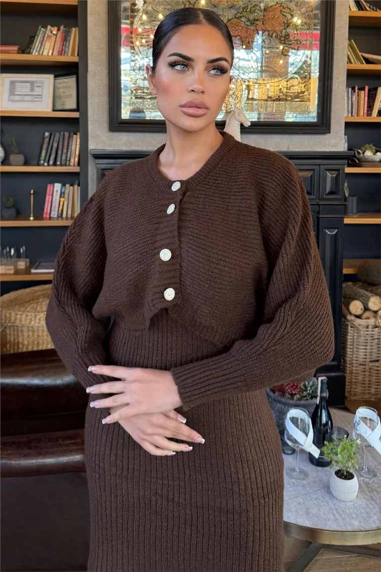 Coffee Brown Knit Two-Piece Set - 5