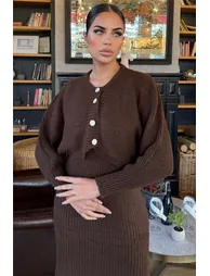 Coffee Brown Knit Two-Piece Set - 5