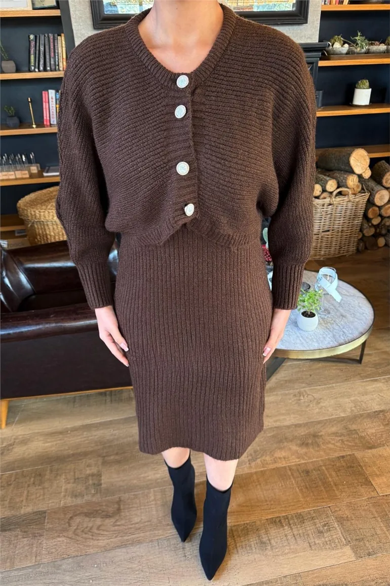Coffee Brown Knit Two-Piece Set - 1