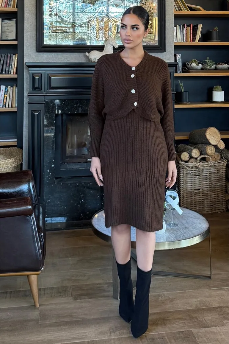 Coffee Brown Knit Two-Piece Set - 2