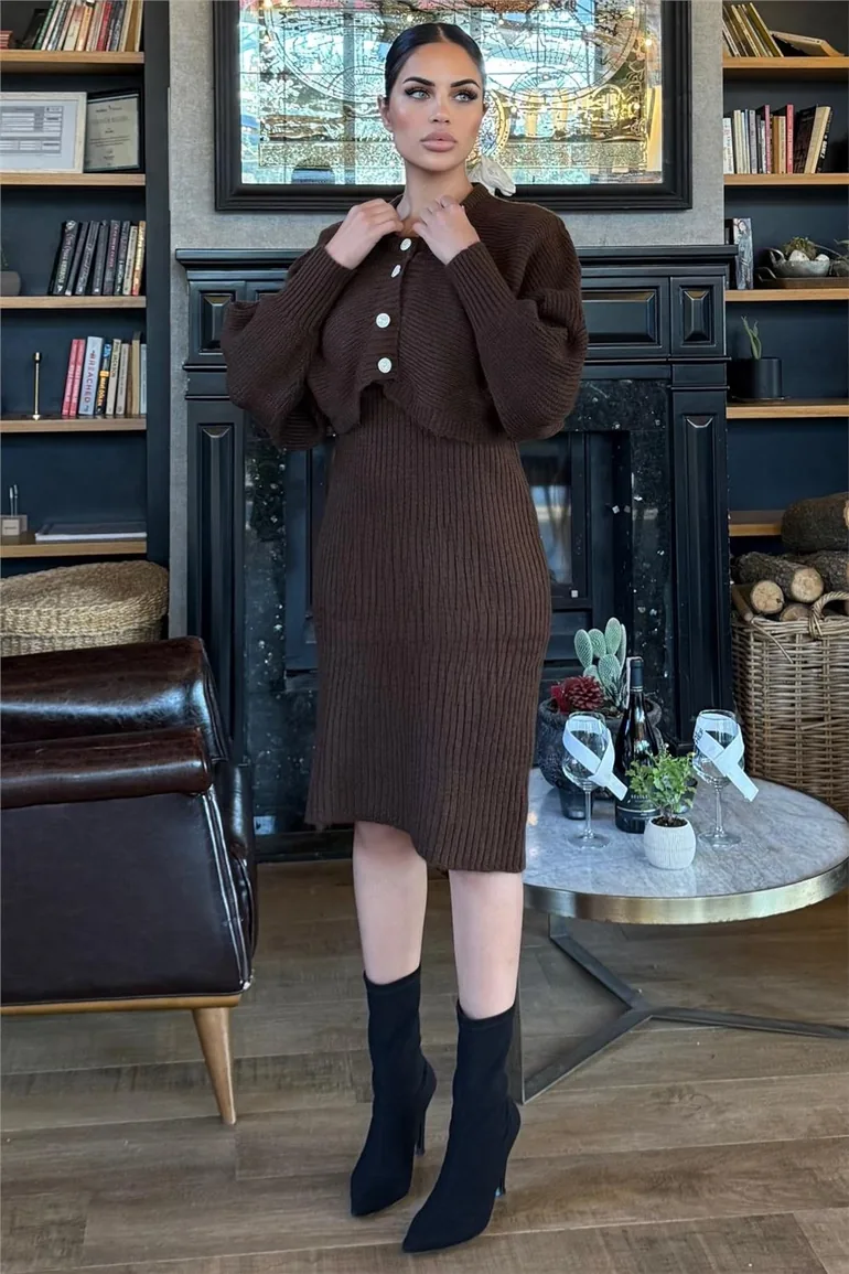 Coffee Brown Knit Two-Piece Set - 3