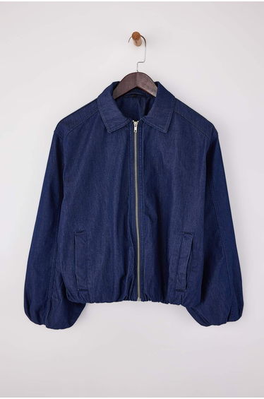 Dark Blue Bomber 100% Cotton Denim Jacket