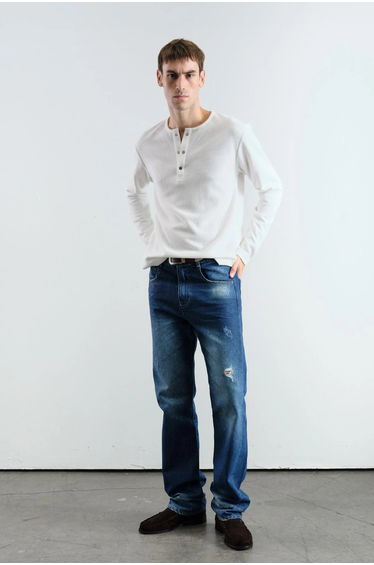 GIESTO Slim Fit Button Collar Long Sleeve T-Shirt