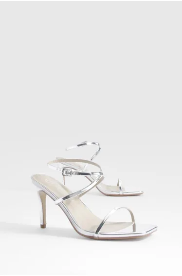 Wide Fit Barely There Low Stiletto Heels - silver