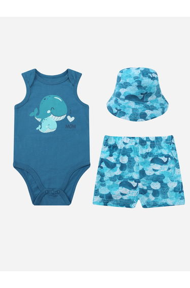 Pack 3 - Baby Sleeveless Bodysuit with Shorts and Sun Hat