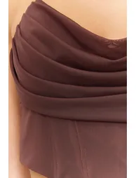 Brown Corset Detailed Tulle Blouse - 5