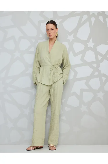 Cotton Textured High Waist Palazzo Pants