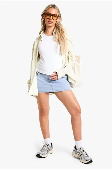 Maternity Over The Bump Denim Mini Skirt - mid blue
