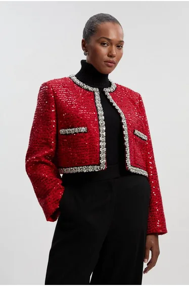 بليزر كارين ميلين أحمر قصير - للمقاسات الكبيرة